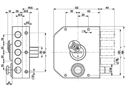 MOTTURA SERRATURA APPLICARE DOPPIA MAPPA LATERALE ENTRATA MM63 20.510