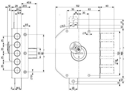 MOTTURA SERRATURA APPLICARE DOPPIA MAPPA TRIPLICE ENTRATA MM63 20.520