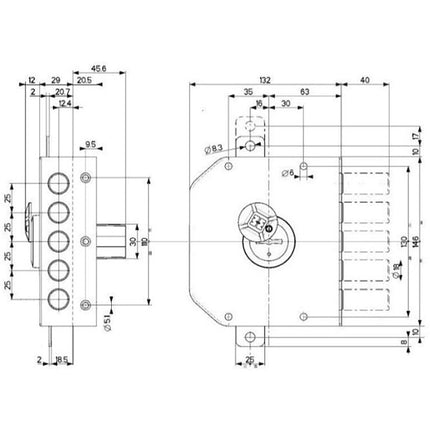 MOTTURA SERRATURA APPLICARE DOPPIA MAPPA TRIPLICE ENTRATA MM63 20.520