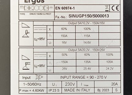 ERGUS SALDATRICE INVERTER MOD. SINUS 150/50 G-PROT 150A