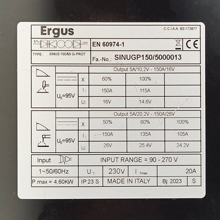 ERGUS SALDATRICE INVERTER MOD. SINUS 150/50 G-PROT 150A