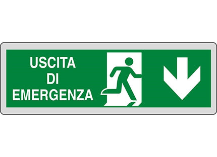 SEGNALE USCITA DI EMERGENZA (FRECCIA IN BASSO) ADESIVO MM150X 50
