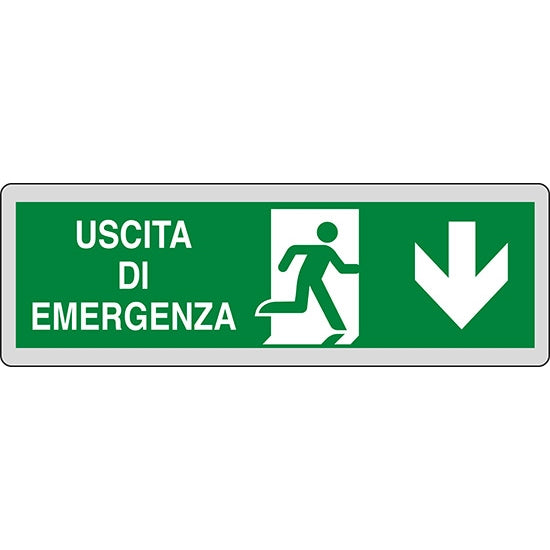 SEGNALE USCITA DI EMERGENZA (FRECCIA IN BASSO) IN ALLUMINIO