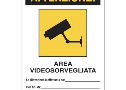 SEGNALE ATTENZIONE AREA VIDEOSORVEGLIATA IN ALLUMINIO MM300X200