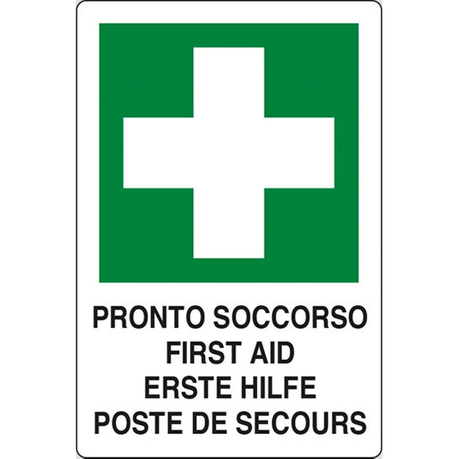 SEGNALE PRONTO SOCCORSO FIRST AID ERSTE HILFE...IN ALLUMINIO MM300X200