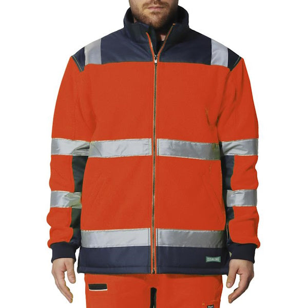 ISSA PILE CON ZIP LUNGA ALTA VISIBILITA COLORE ARANCIO FLUO/BLU NAVY