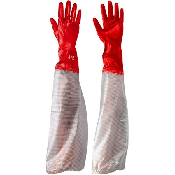 GUANTI MOD. G53 IN PVC ROSSI CON MANICHETTA TRASPARENTE  TG 9 (L)