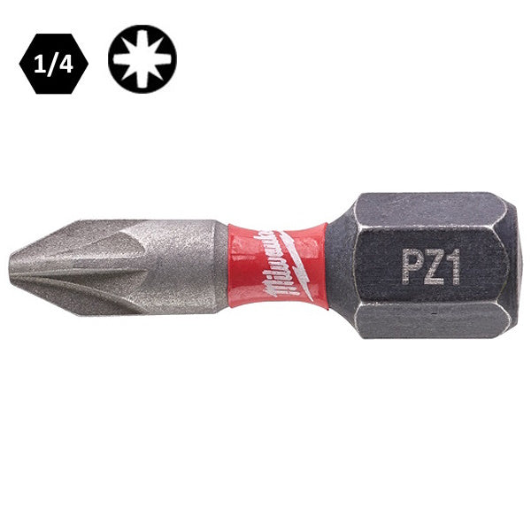 MILWAUKEE INSERTI BITS PER VITI A CROCE POZIDRIV IMPRONTA PZ DA MM25