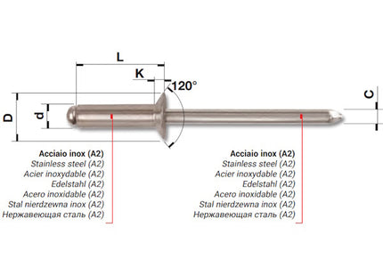 FAR RIVETTI IN ACCIAIO INOX A2 A TESTA SVASATA