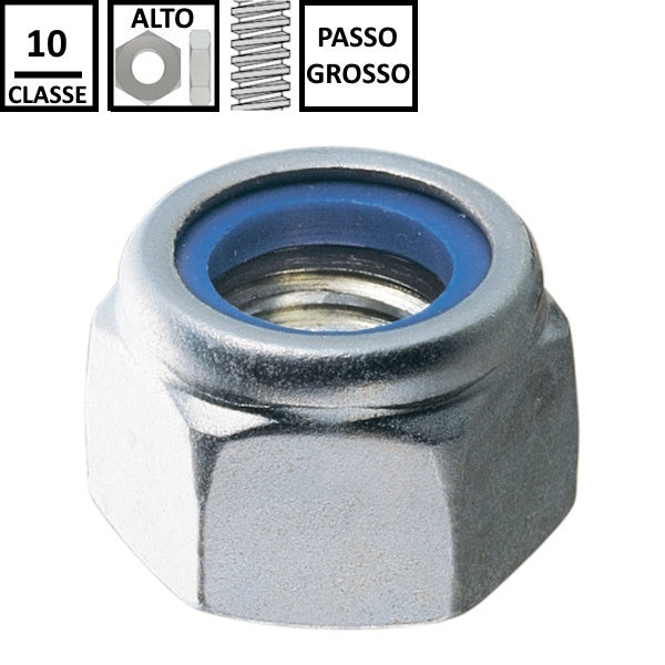 DADO AUTOBLOCCANTE ALTO PASSO GROSSO CL.10 Z.BIANCO UNI 7473 DIN 982