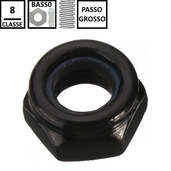 DADO AUTOBLOCCANTE BASSO PASSO GROSSO CL. 8 Z.NERO UNI 7474 DIN 985