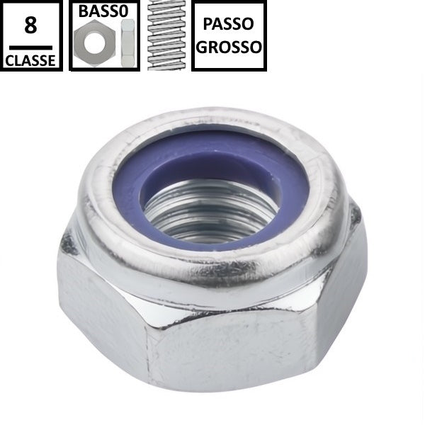 DADO AUTOBLOCCANTE BASSO PASSO GROSSO CL. 8 Z.BIANCO DIN 985