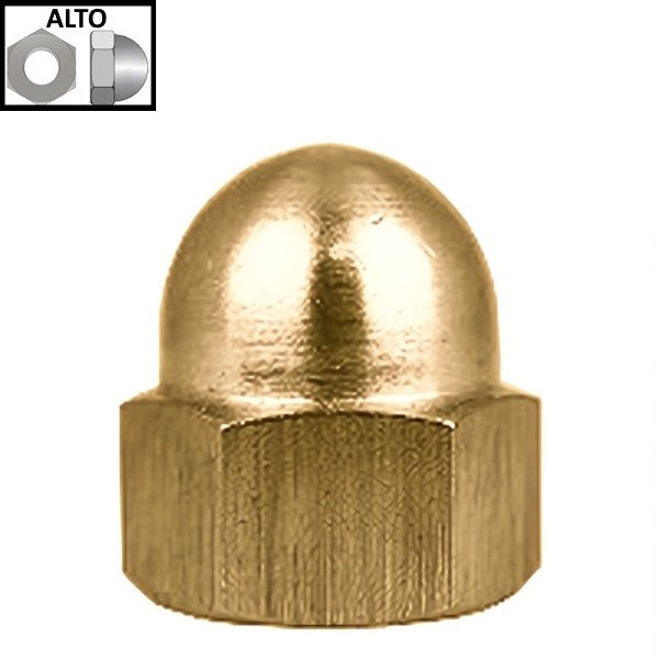 DADO ESAGONALE CIECO CON CALOTTA SFERICA ALTA IN OTTONE DIN 1587