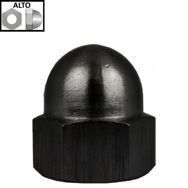 DADO ESAGONALE CIECO CON CALOTTA SFERICA ALTA CL.6 Z.NERO DIN 1587