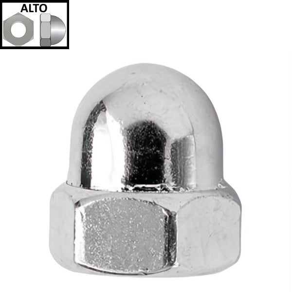 DADO ESAGONALE CIECO CON CALOTTA SFERICA ALTA CL.6 ZINCATO DIN 1587