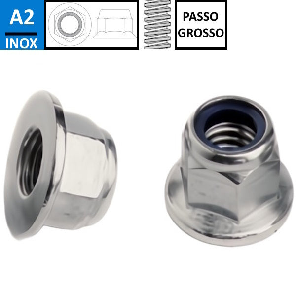 DADO ESAGONALE AUTOBLOCCANTE CON FLANGIA LISCIA INOX A2 DIN 6926