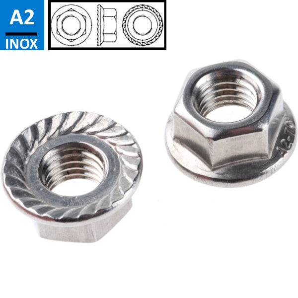 DADO ESAGONALE CON FLANGIA ZIGRINATA INOX A2 DIN 6923