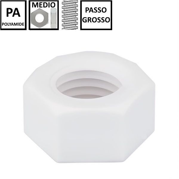 DADO ESAGONALE MEDIO PASSO GROSSO IN NYLON UNI 5588 DIN 934