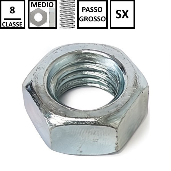 DADO ESAGONALE MEDIO PASSO GROSSO SX CL. 8 Z.BIANCO UNI 5588 DIN 934