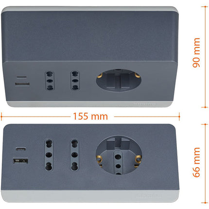 BTICINO MULTIPRESA DA TAVOLO 3 PRESE 2 USB CAVO DA MT2 SPINA 10A GRIGIO