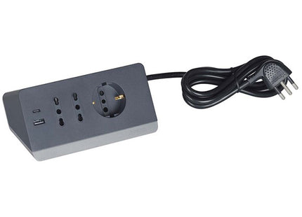 BTICINO MULTIPRESA DA TAVOLO 3 PRESE 2 USB CAVO DA MT2 SPINA 10A GRIGIO