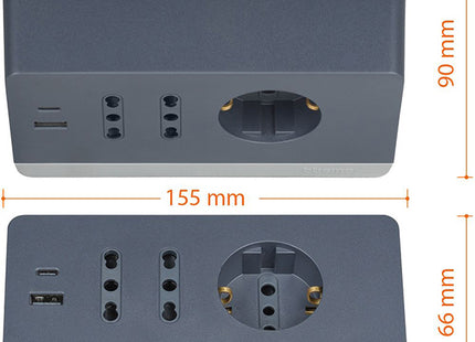 BTICINO MULTIPRESA DA TAVOLO 3 PRESE 2 USB CAVO DA MT2 SPINA 10A GRIGIO