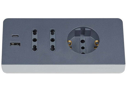 BTICINO MULTIPRESA DA TAVOLO 3 PRESE 2 USB CAVO DA MT2 SPINA 10A GRIGIO