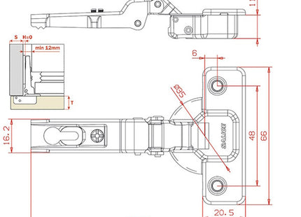 SALICE CERNIERA APERTURA 94° SERIE 200 FRIGORIFERO FORO D.MM35