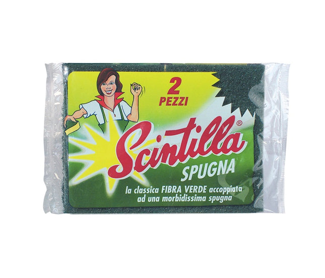 SCINTILLA SPUGNA MORBIDA UNITA CON FIBRA ABRASIVA VERDE CONF.DA PZ2