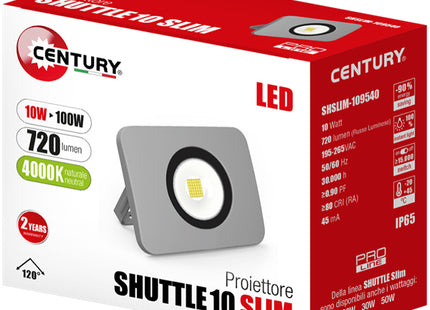 CENTURY PROIETTORE LED SHUTTLE SLIM 230V  10W 4000K LM 730 IP65 GRIGIO*