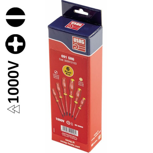 USAG  091 SH6 SERIE DI 6 GIRAVITI ISOLATI 1000V A TAGLIO E A CROCE