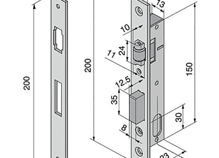 WELKA SERRATURA INFILARE CON RULLO/CATENACCIO ENTRATA MM15 AMBIDESTRA