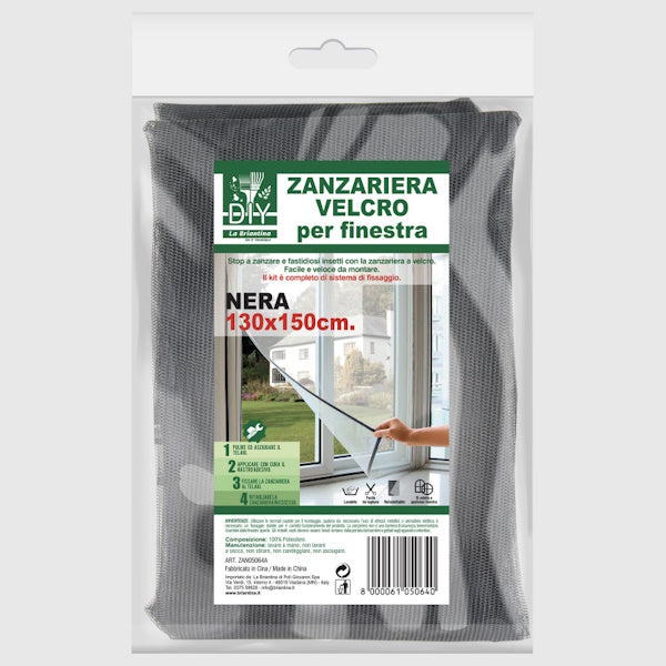 LA BRIANTINA ZANZARIERA A VELCRO PER FINESTRA CM130X150 COLORE NERO