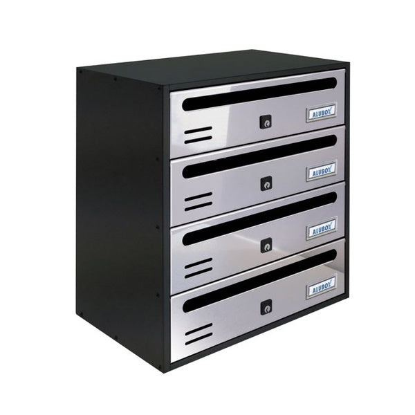 ALUBOX CASELLARIO POSTALE CUBO 4 POSTI ORIZZONTALE INOX
