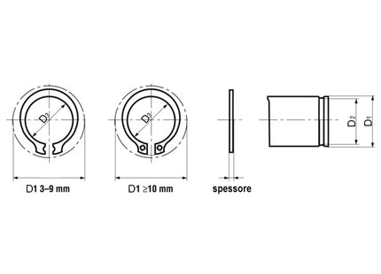 ANELLO DI ARRESTO PER ALBERI (SEEGER E) UNI 7435 DIN 471