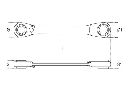 BETA   195P CHIAVE POLIGONALE DOPPIA PIEGATA A CRICCHETTO MM17X19