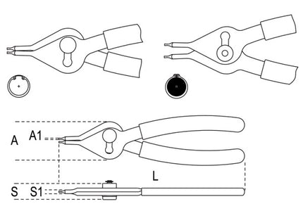 BETA  1039 PINZA REVERSIBILE A BECCHI DRITTI PER ANELLI D'ARRESTO MM150
