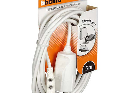 BTICINO PROLUNGA CON SPINA 2P+T PRESA SCHUKO 10/16A CAVO DA MT5 BIANCO