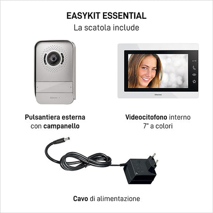 BTICINO VIDEOCITOFONO 7" EASYKIT ESSENTIAL 2 FILI MONOFAMILIARE PLUG-IN