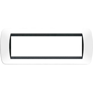 BTICINO LIVINGLIGHT PLACCA 7 POSTI COLORE BIANCO CORNICE NERA