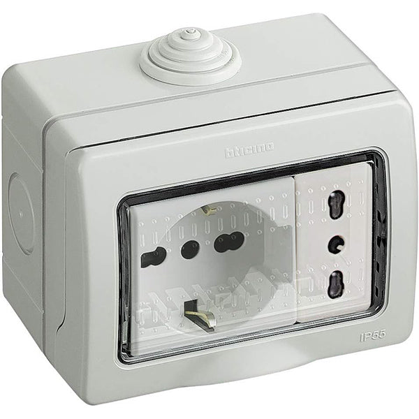 BTICINO IDROBOX PRESA SCHUKO BIPASSO IN CUSTODIA IP55 3 MODULI