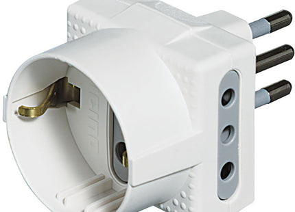 BTICINO ADATTATORE TRIPLO SPINA 2P+T 10A 1 SCHUKO 2 PRESE BIANCO