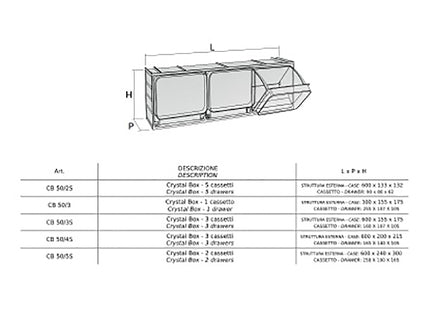 MOBIL PLASTIC CONTENITORE CRYSTAL BOX CB50/3 1 CASSETTO GRIGIO SCURO