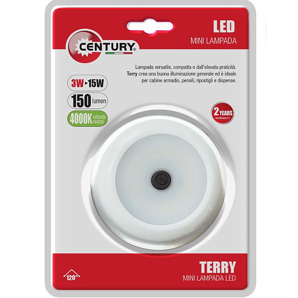 CENTURY PLAFONIERA LED MINI PER ARMADI A BATTERIA MOD. TERRY*