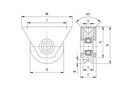 COMUNELLO RUOTA CON SUPPORTO ESTERNO GOLA A V ART.325V- 60 ZINCATA