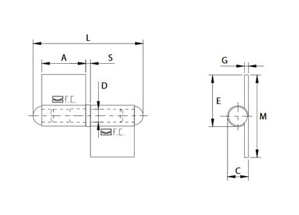 COMUNELLO CERNIERA A 2 ALI LUNGHE CON TAPPO SALDATO ART.430 DX