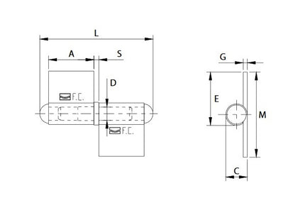 COMUNELLO CERNIERA A 2 ALI LUNGHE CON TAPPO SALDATO ART.430 SX