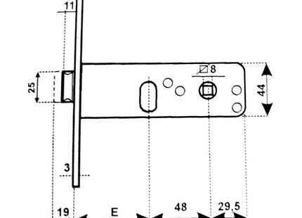 CORNI SERRATURA DA INFILARE ART.9700058 ENTRATA MM58 AMBIDESTRA*