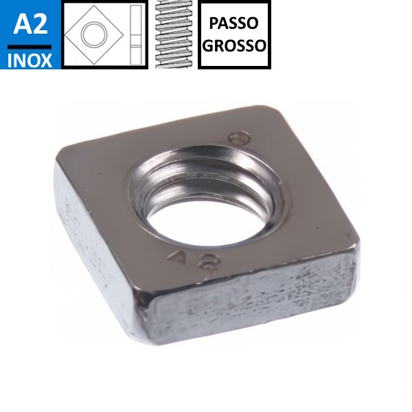 DADO QUADRO BASSO IN ACCIAIO INOX A2 UNI 5596 DIN 562