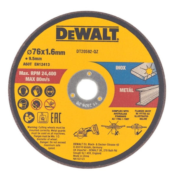 DEWALT DISCHI DA TAGLIO ABRASIVI PER ACCIAIO/INOX D.MM76X1,6X10 CONF.PZ3